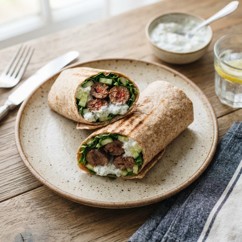 Wrap boulettes de bœuf, concombre & tzatziki