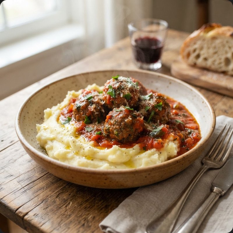 Boulettes à la tomate & purée