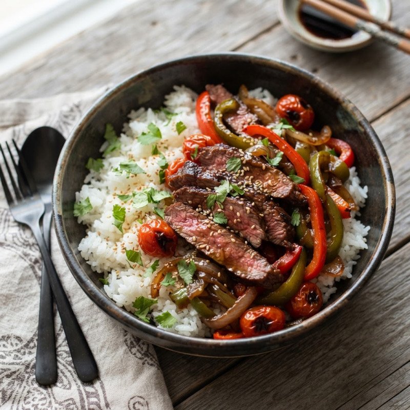Aiguillettes de bœuf & légumes poêlés