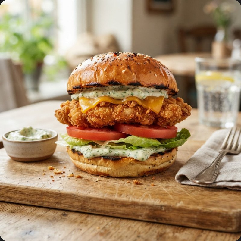 Burger poulet & mayonnaise aux herbes