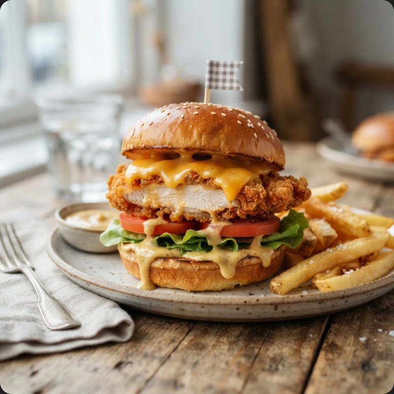 Cheeseburger poulet & sauce miel moutarde