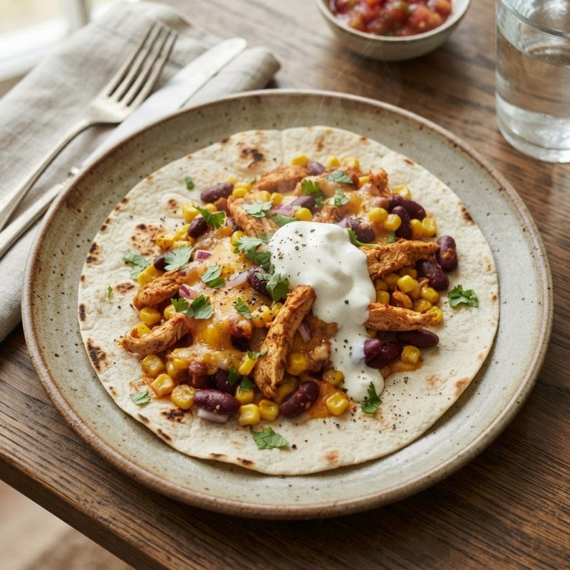 Fajitas de poulet, maïs & haricots rouges