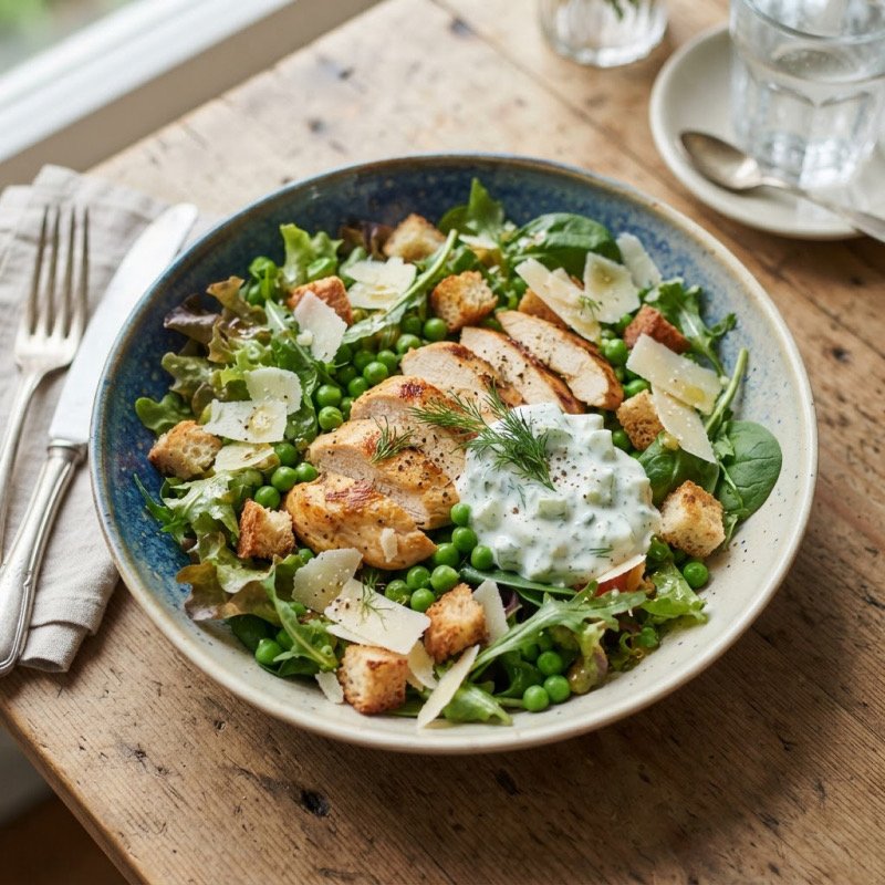 Salade poulet, petits pois & tzatziki