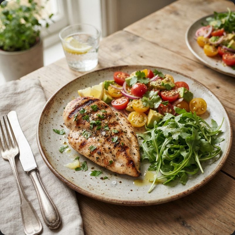 Poulet & salade tomates avocat