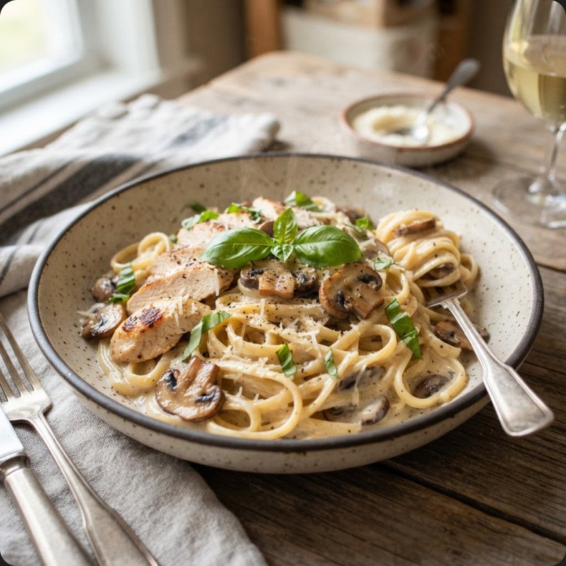 Creamy Linguine with Chicken & Mushrooms