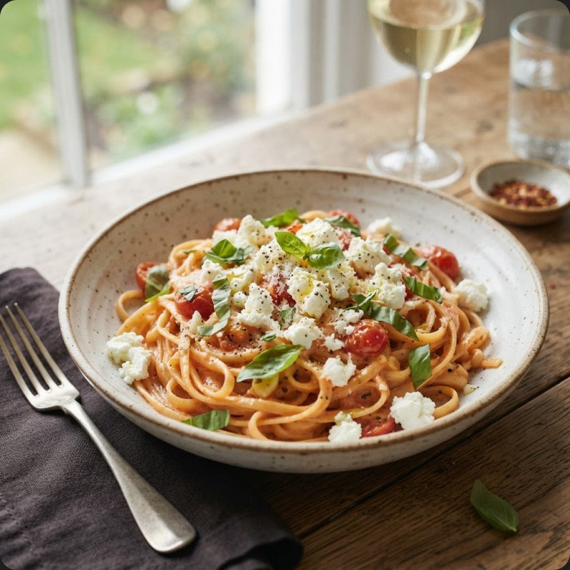 Linguine crémeuses sauce tomate & chèvre frais