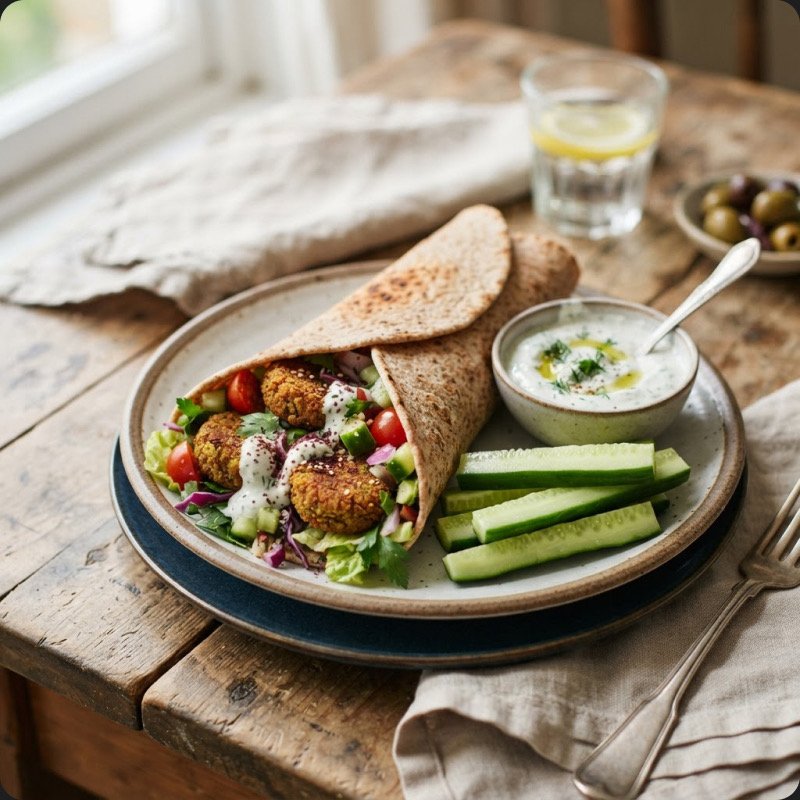 Wrap falafel, concombre et sauce blanche