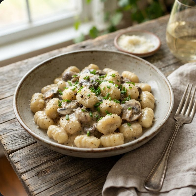 Gnocchi with Creamy Parmesan & Mushroom Sauce