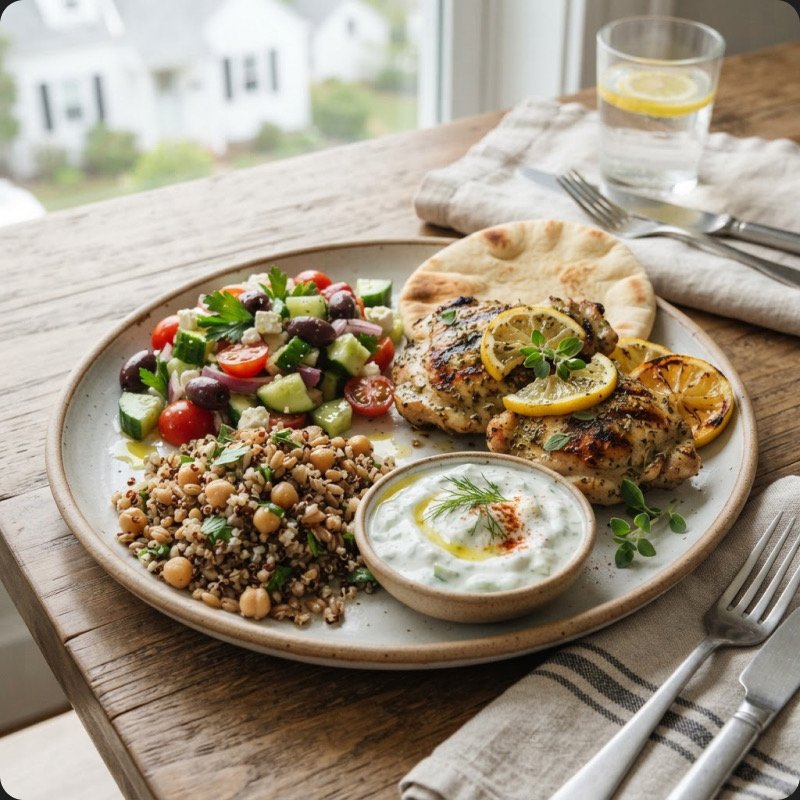 Poulet à la grecque & mélange de céréales
