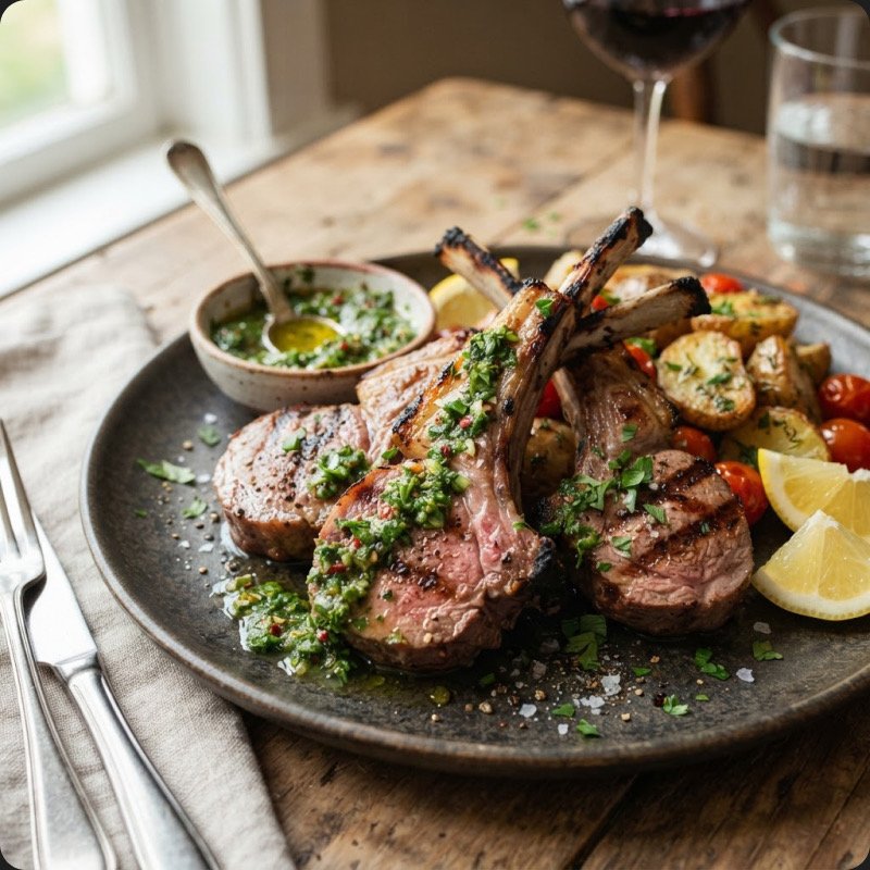 Côtelettes d'agneau & sauce chimichurri