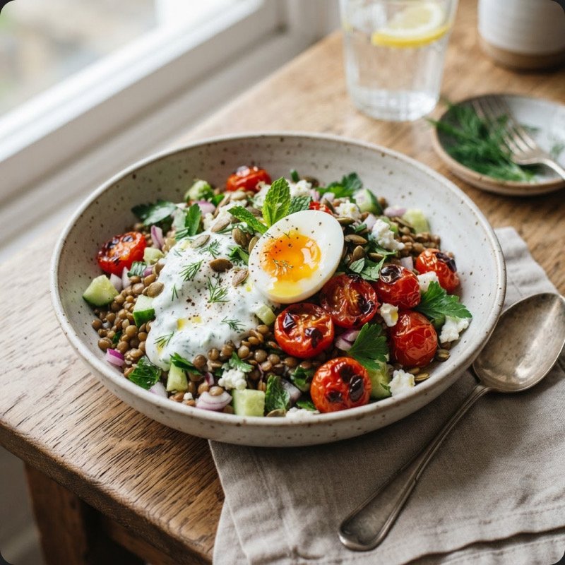 Salade de lentilles & tomates cerises rôties