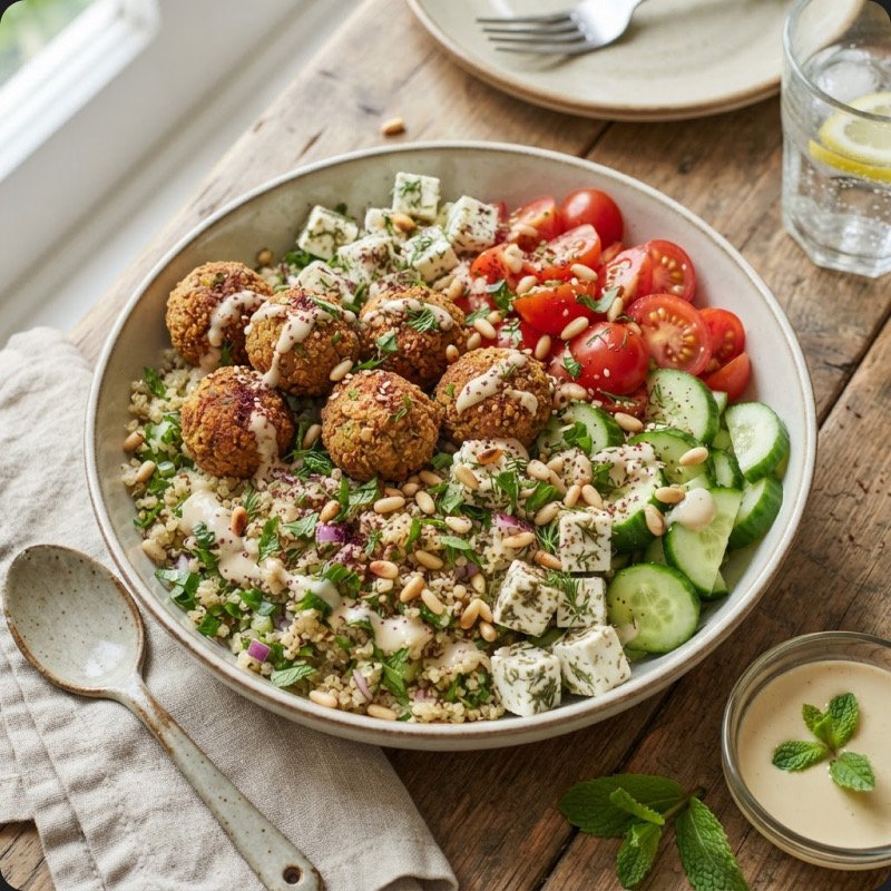 Quinoa Bowl with Falafel & Herb Cheese