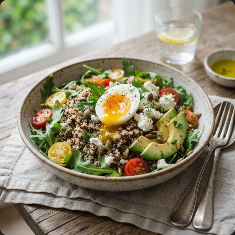 Quinoa Salad with Avocado & Soft-Boiled Egg