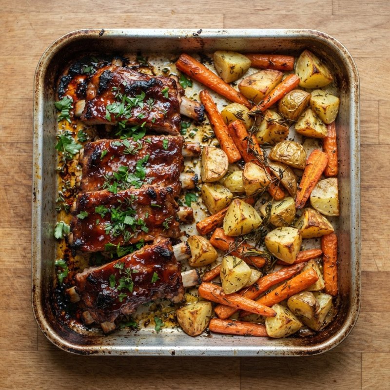 Ribs with potatoes and carrots in the hoven