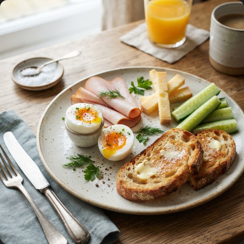 Œufs mollets, comté & jambon de dinde