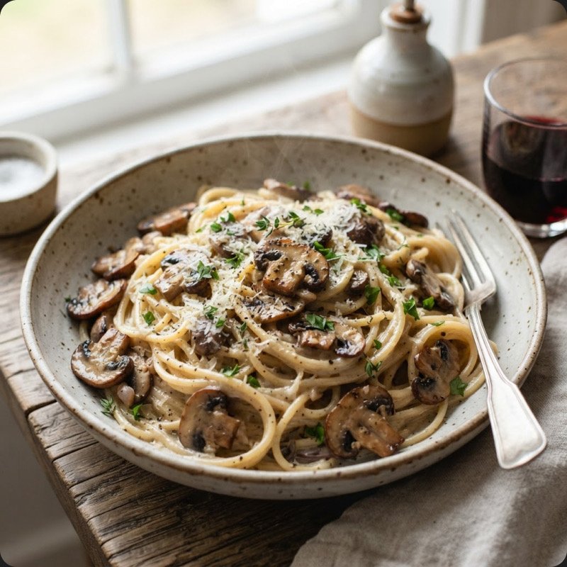 Spaghetti à la crème de champignons