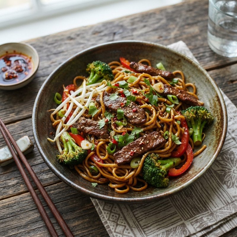 Nouilles sautées au bœuf & brocolis