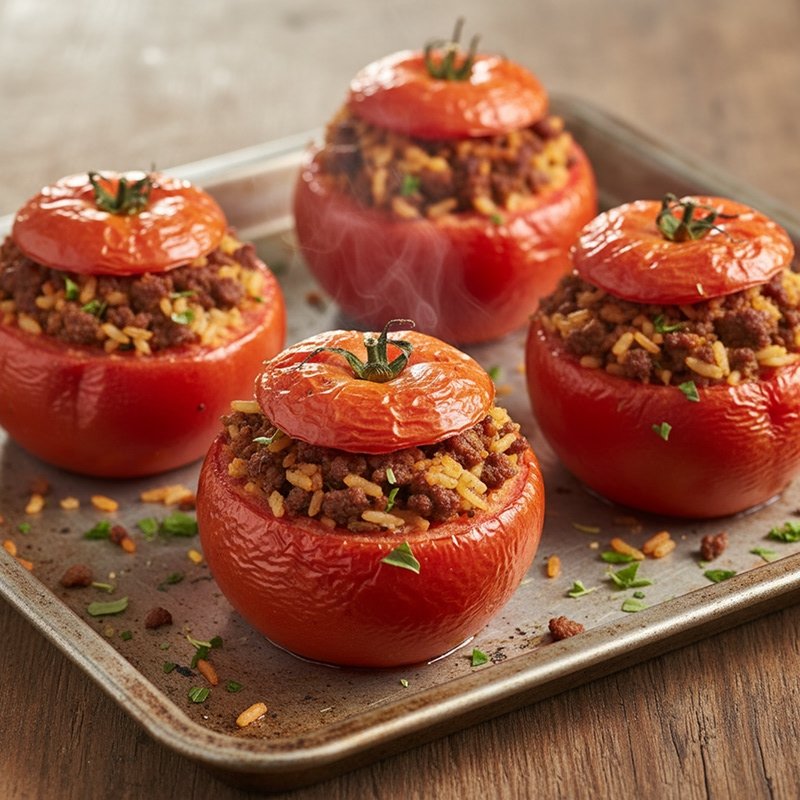 Stuffed tomatoes and rice