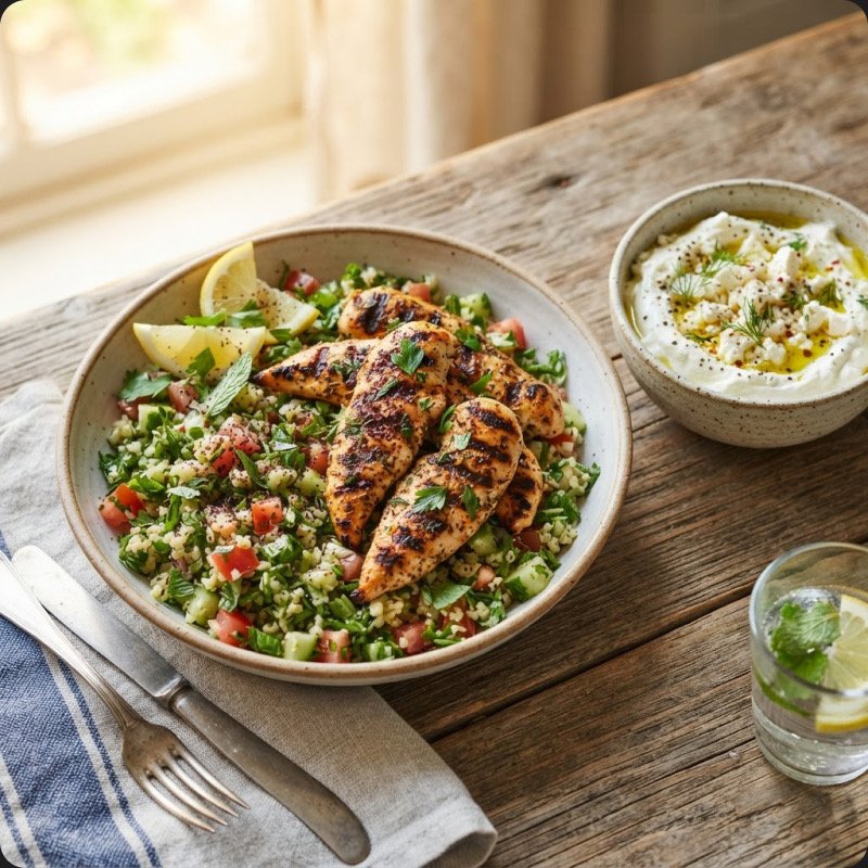 Taboulé, poulet grillé & crème de feta
