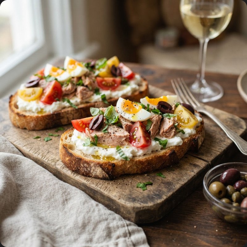 Bruschetta thon, tomate & œuf