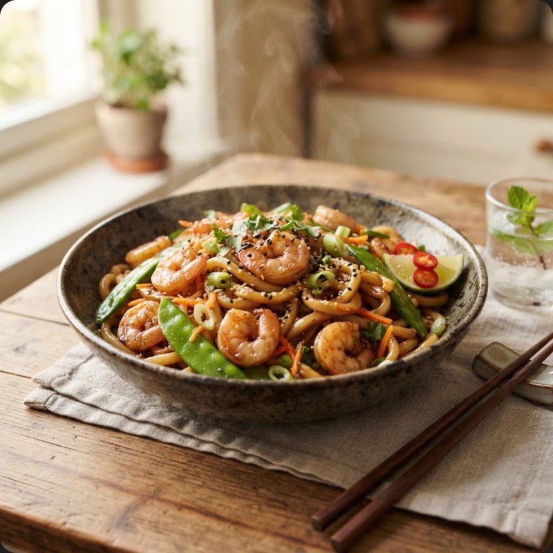 Nouilles udon aux crevettes