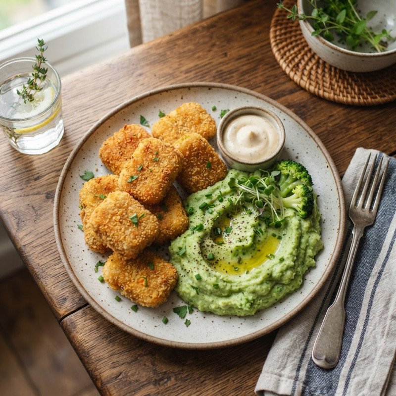 Veggie Nuggets with Homemade Broccoli Mash